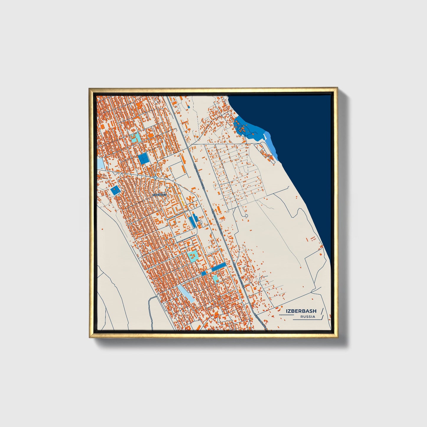 Избербаш Russia Colorful City Map Canvas Print • Gold Framed