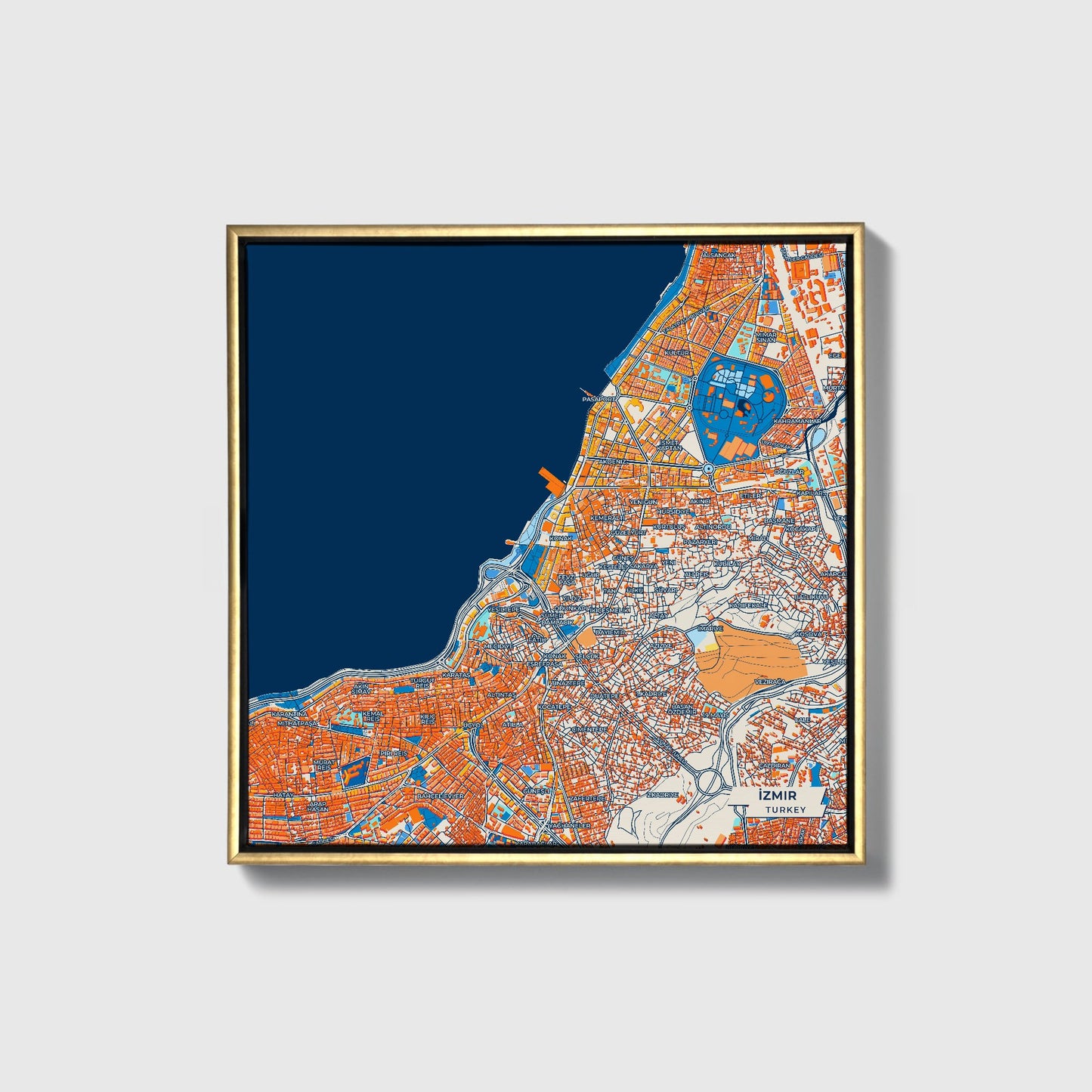İzmi̇r Turkey Colorful City Map Canvas Print • Gold Framed