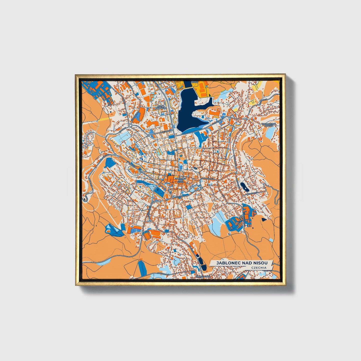 Jablonecnadnisou Czechia Colorful City Map Canvas Print • Gold Framed