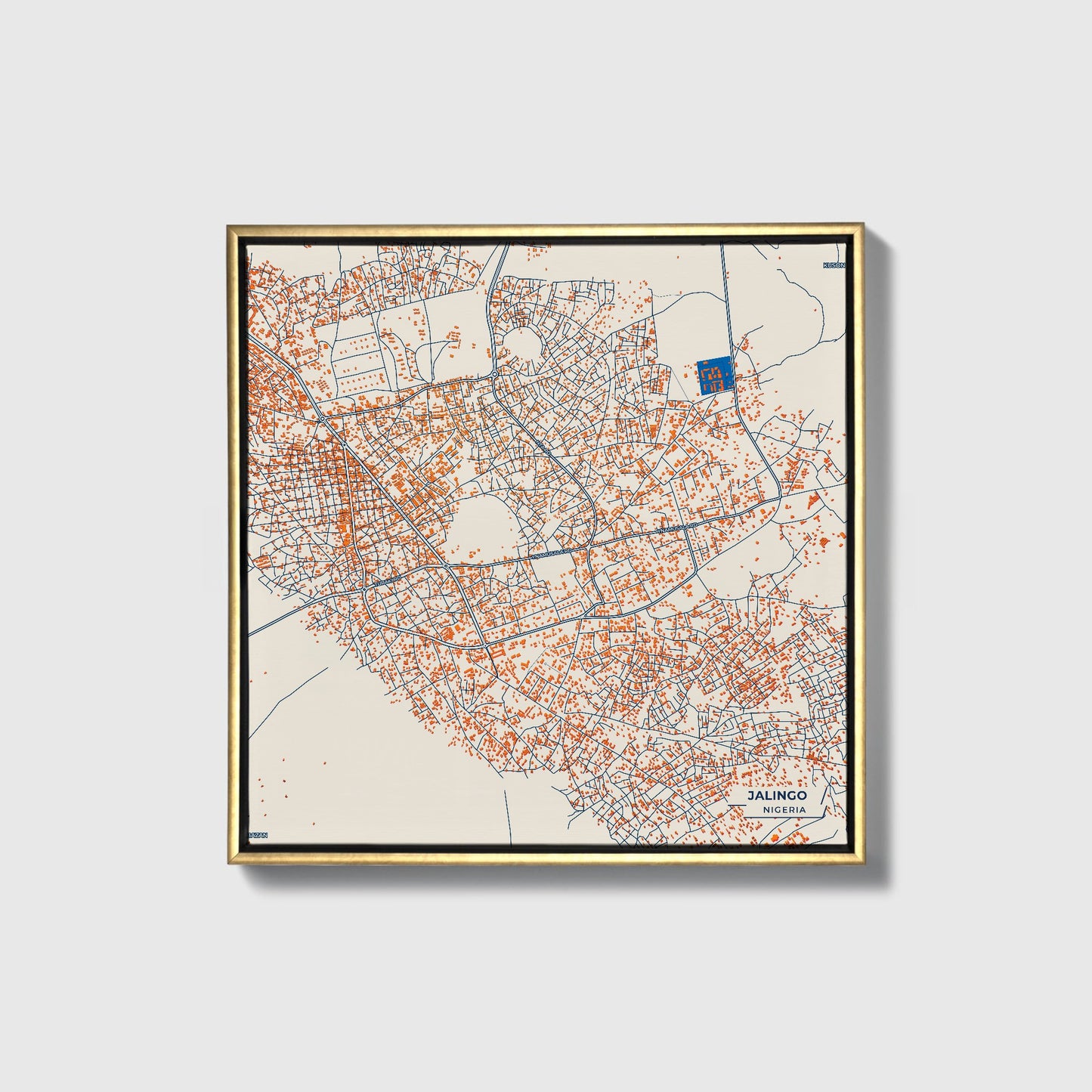Jalingo Nigeria Colorful City Map Canvas Print • Gold Framed