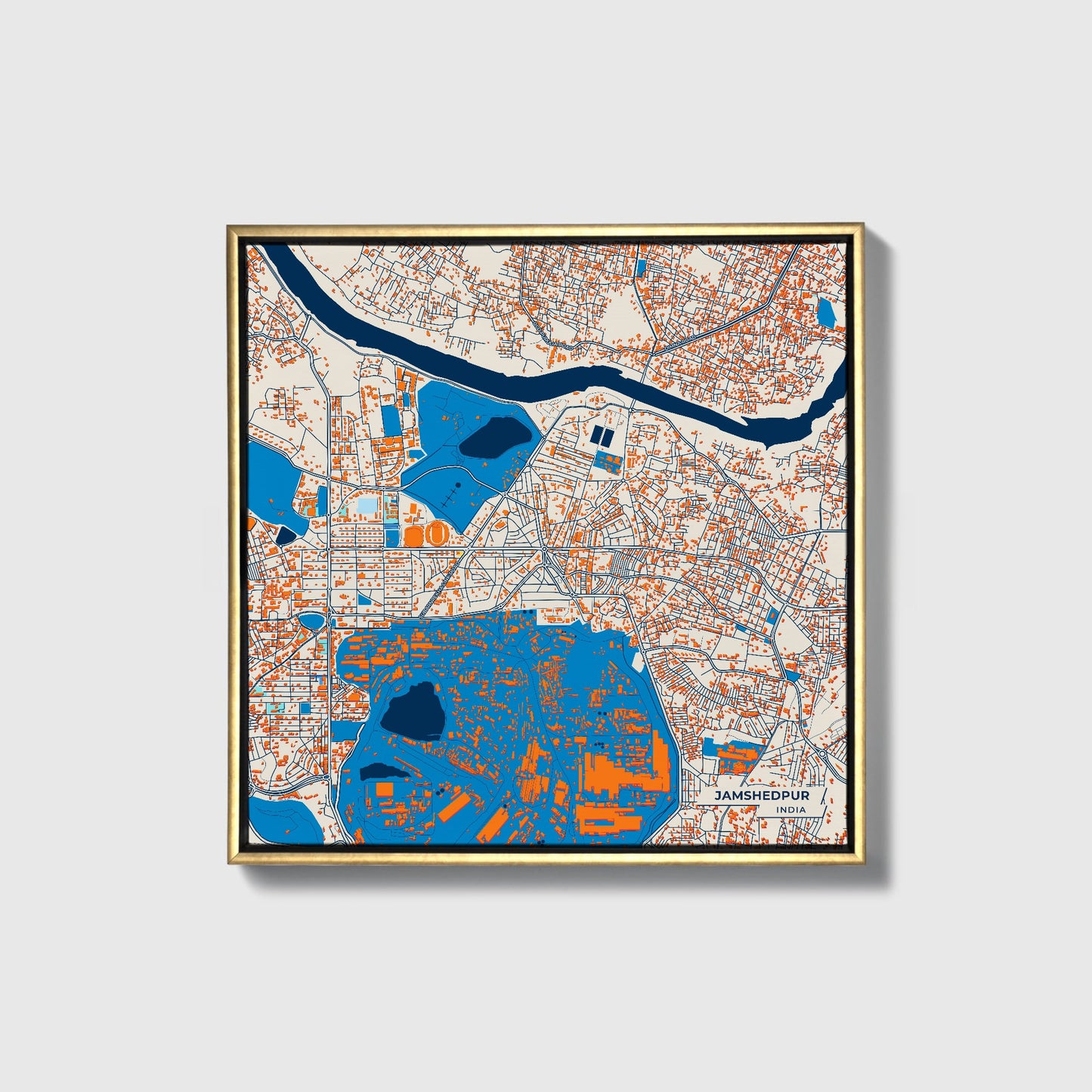 Jamshedpur India Colorful City Map Canvas Print • Gold Framed