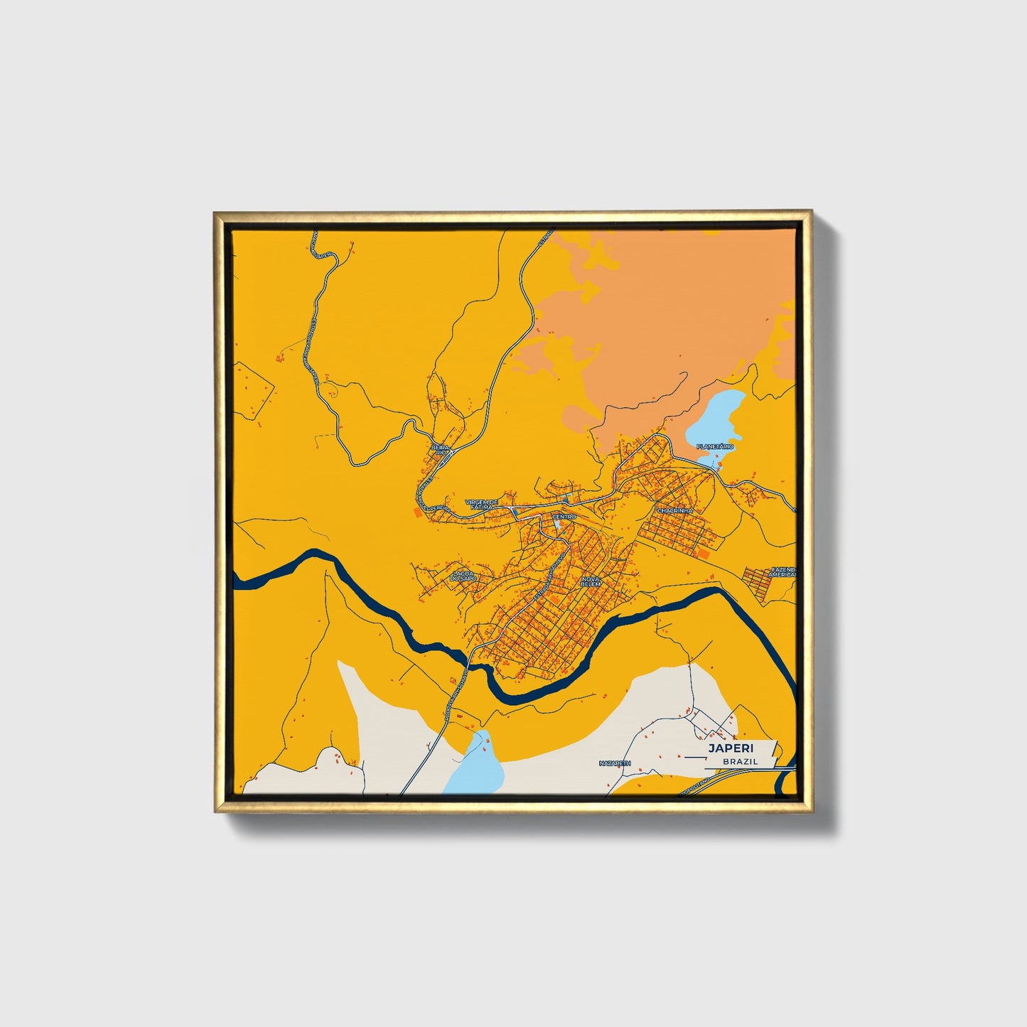 Japeri Brazil Colorful City Map Canvas Print • Gold Framed