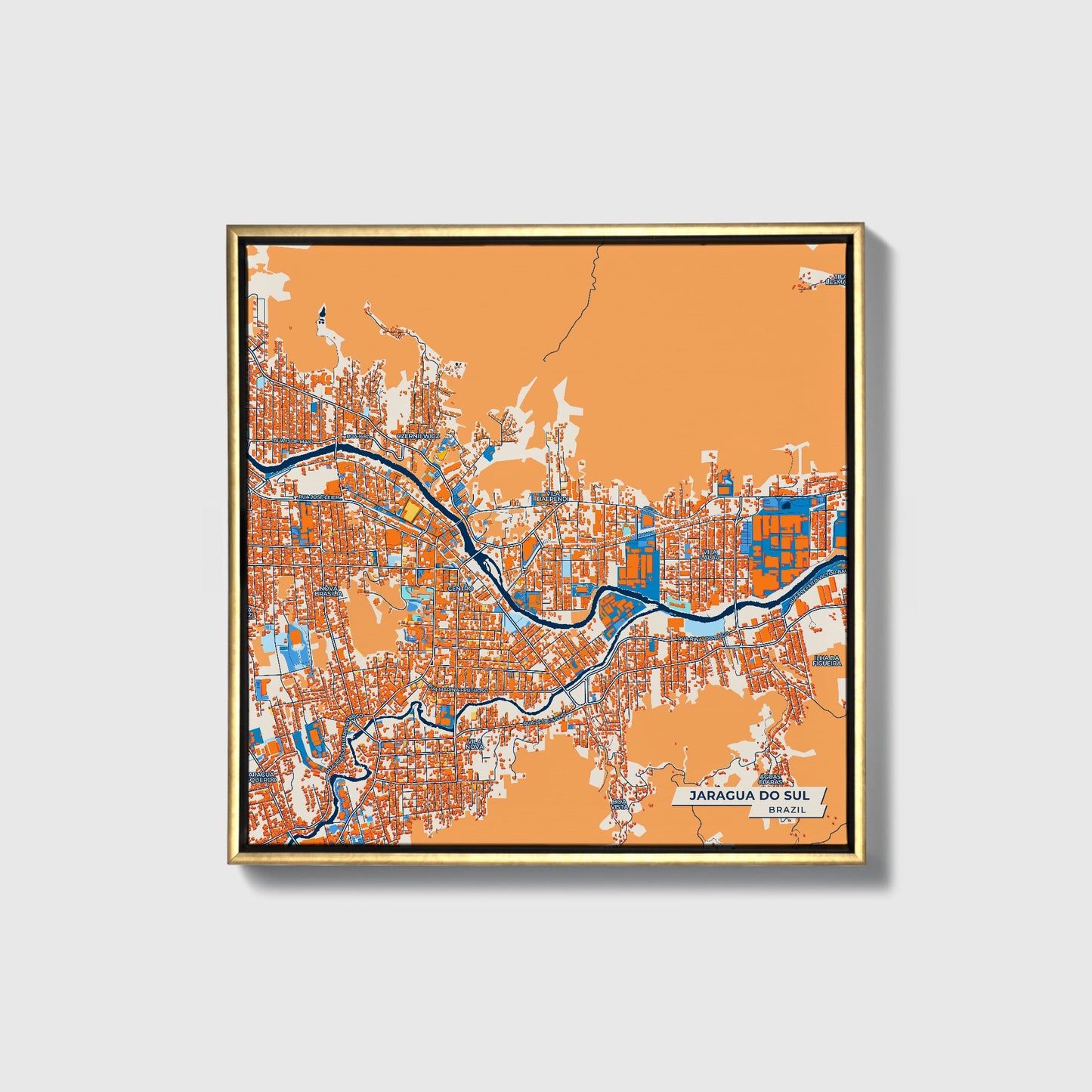 Jaragua Do Sul Brazil Colorful City Map Canvas Print • Gold Framed