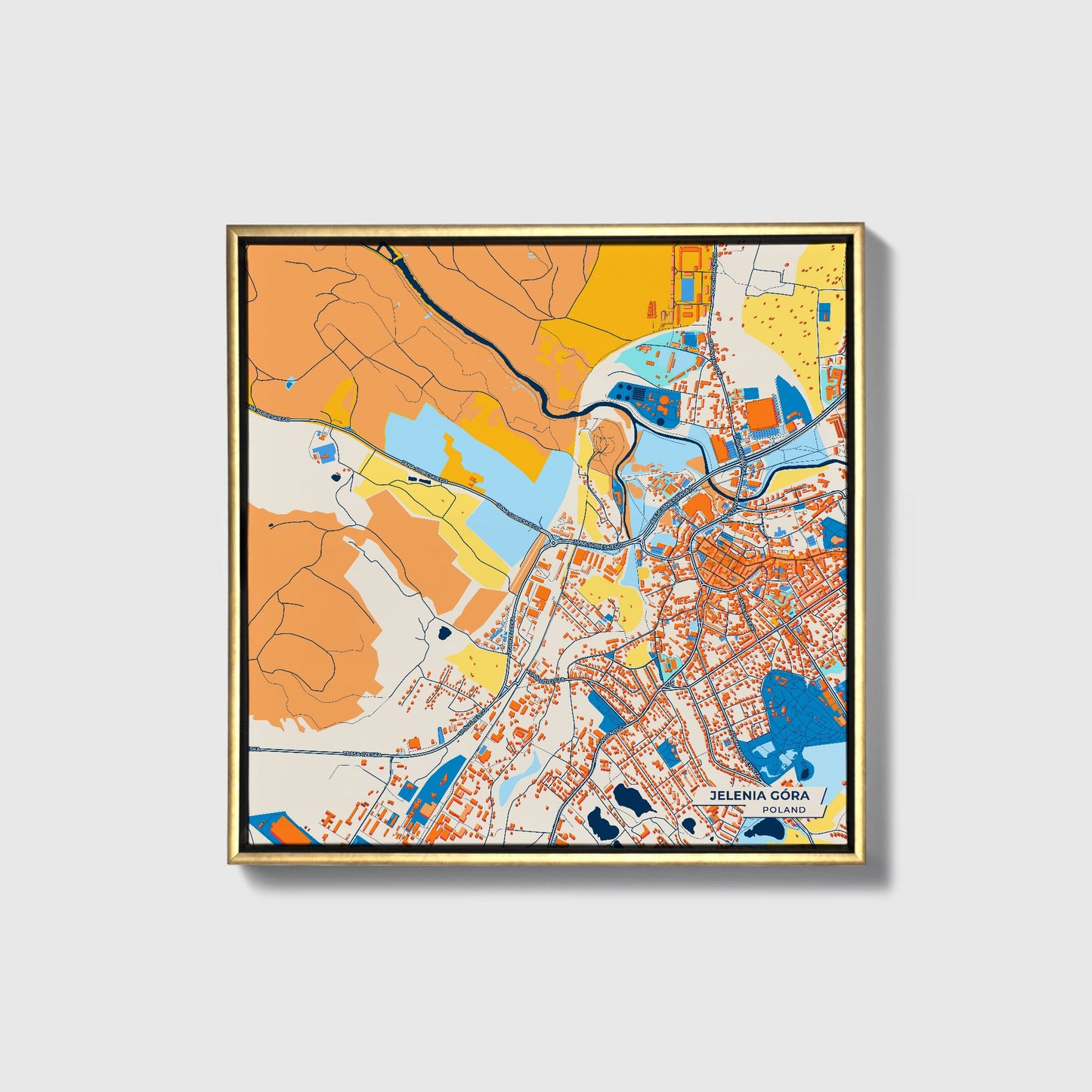 Jelenia Góra Poland Colorful City Map Canvas Print • Gold Framed
