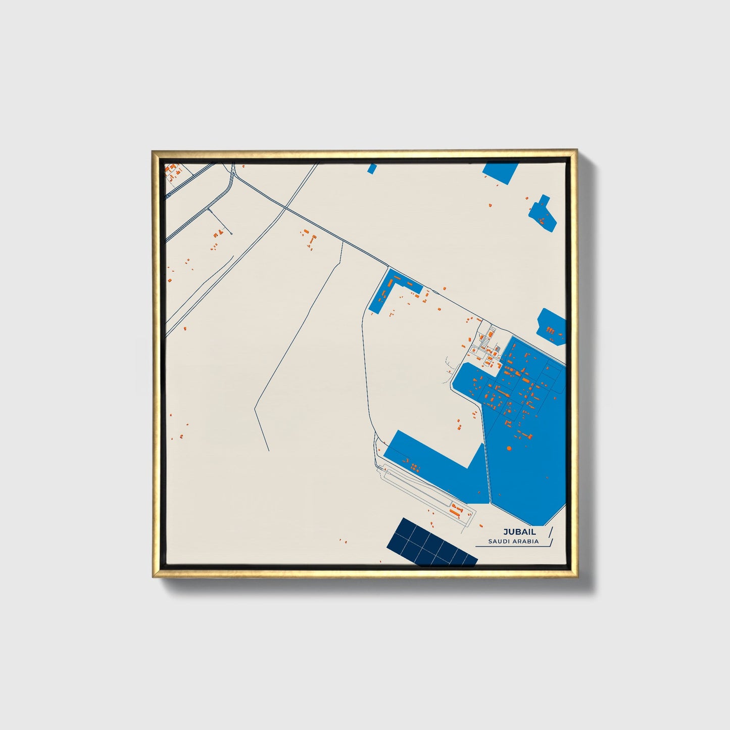 Jubail Saudi Arabia Colorful City Map Canvas Print • Gold Framed