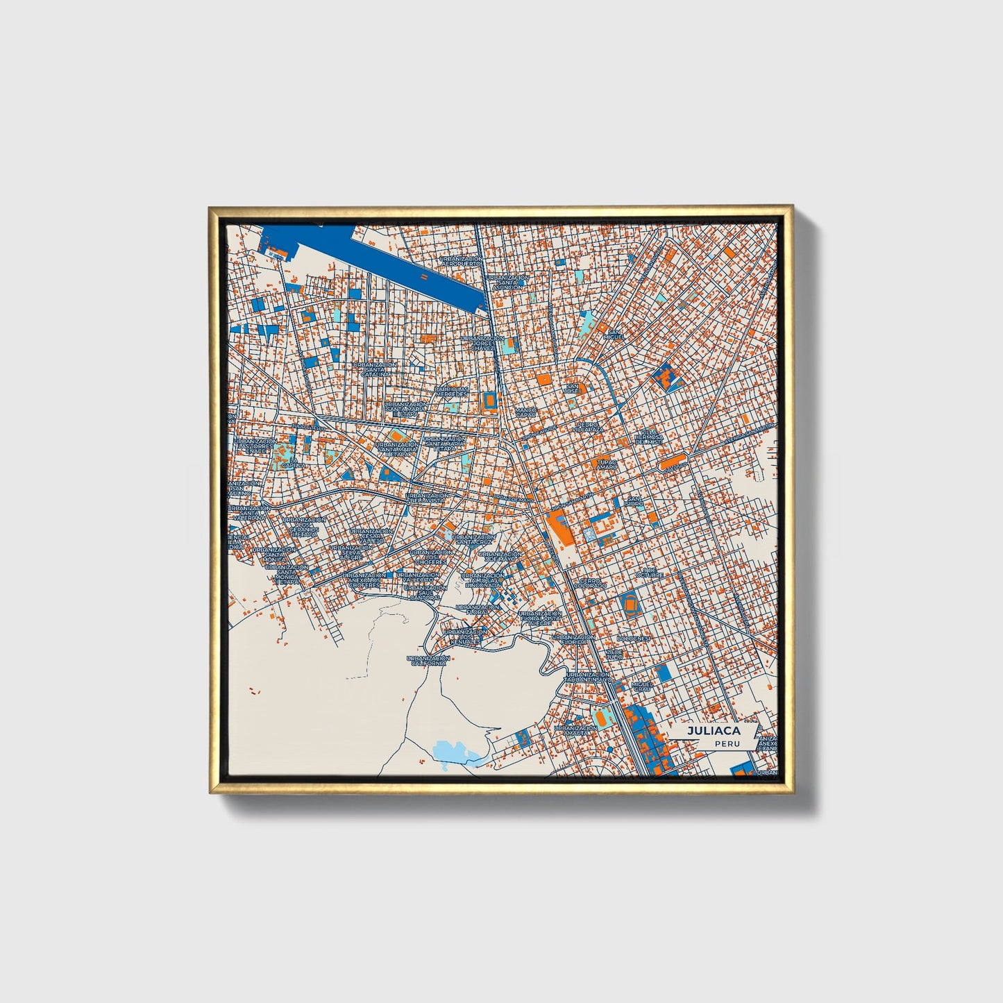 Juliaca Peru Colorful City Map Canvas Print • Gold Framed