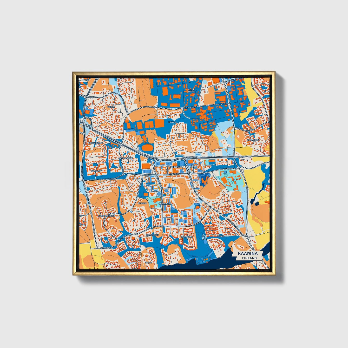 Kaarina Finland Colorful City Map Canvas Print • Gold Framed