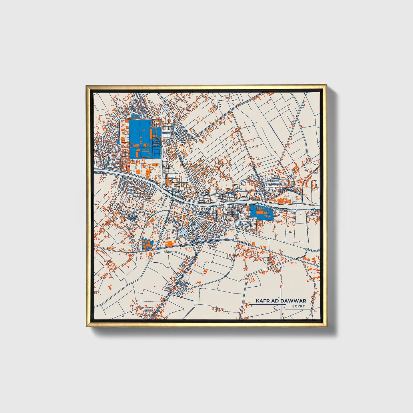 Kafr Ad Dawwar Egypt Colorful City Map Canvas Print • Gold Framed