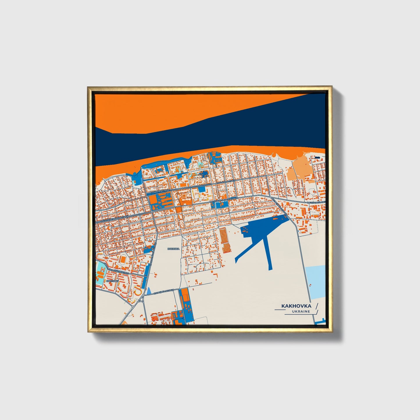Каховка Ukraine Colorful City Map Canvas Print • Gold Framed
