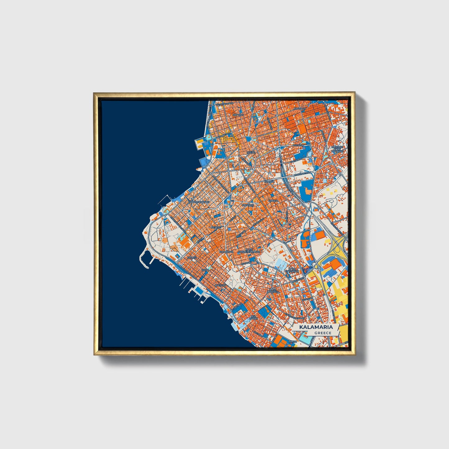 Καλαμαρια Greece Colorful City Map Canvas Print • Gold Framed