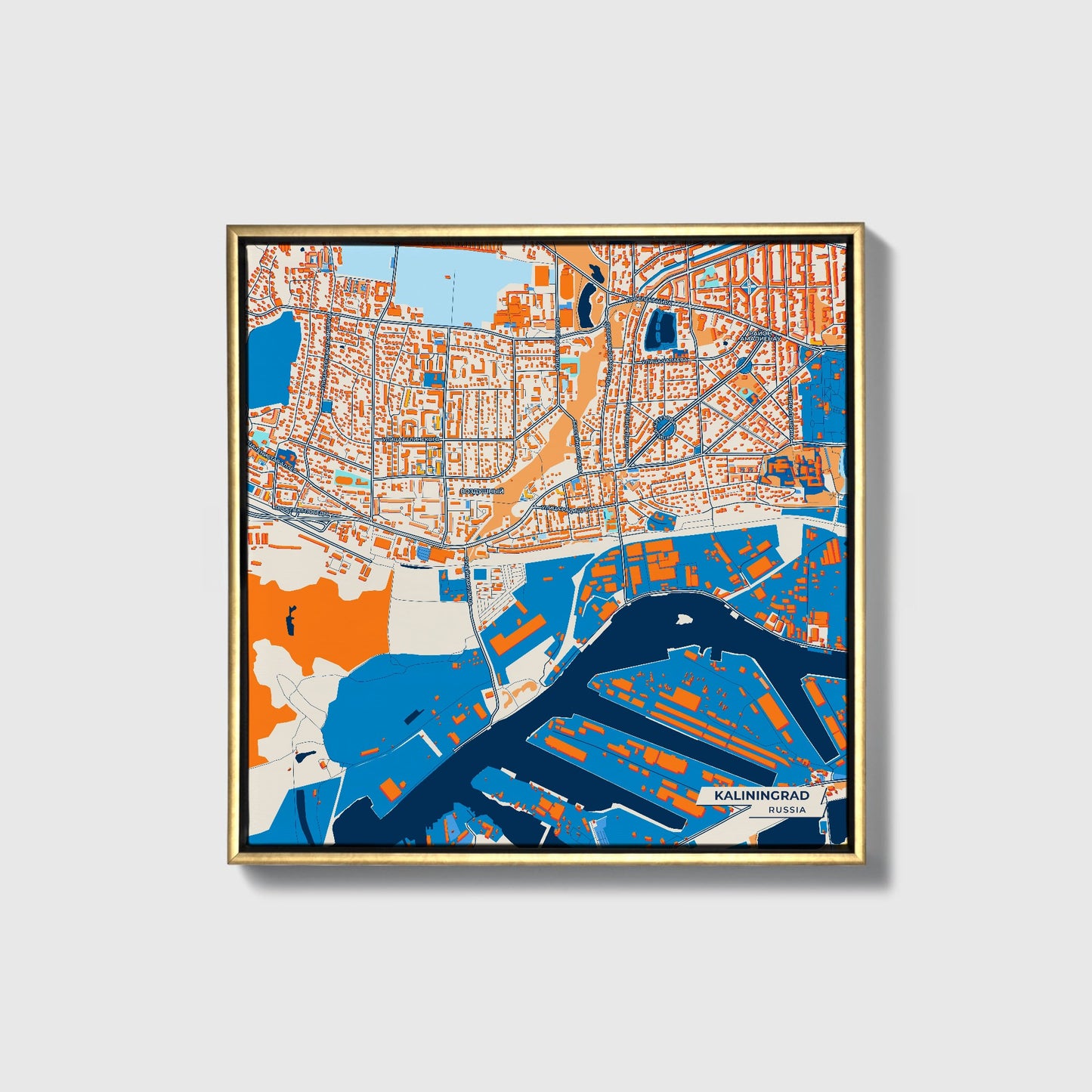 Калининград Russia Colorful City Map Canvas Print • Gold Framed
