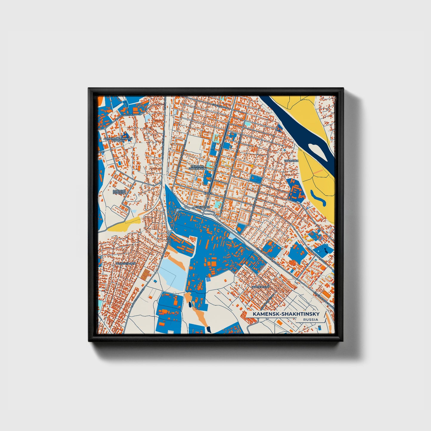 Каменск-Шахтинский Russia Colorful City Map Canvas Print • Black Framed
