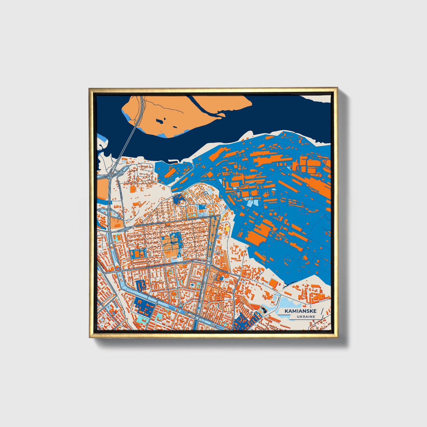 Камянське Ukraine Colorful City Map Canvas Print • Gold Framed