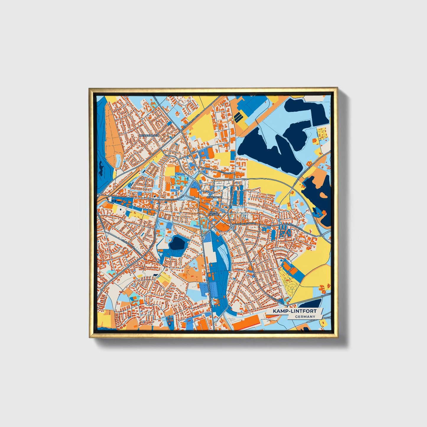 Kamp-Lintfort Germany Colorful City Map Canvas Print • Gold Framed
