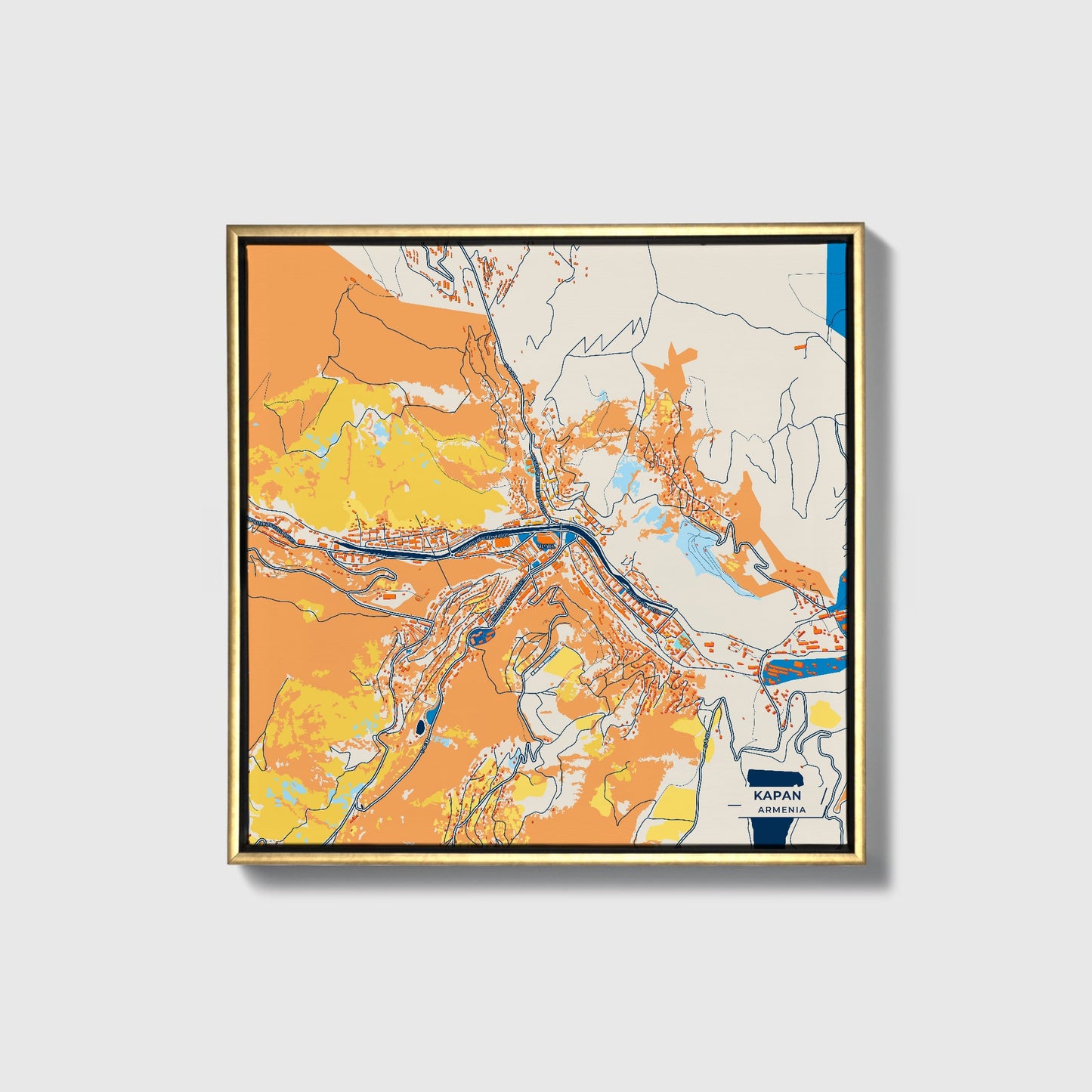 Kapan Armenia Colorful City Map Canvas Print • Gold Framed