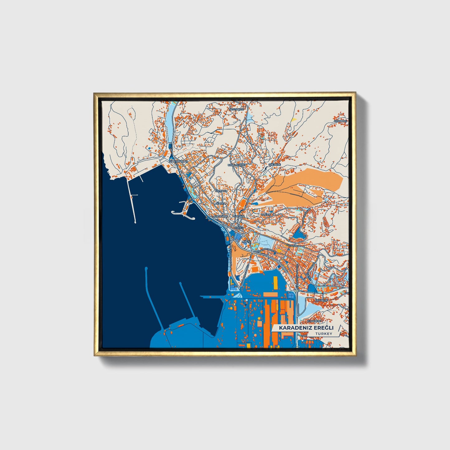 Karadeniz Ereğli Turkey Colorful City Map Canvas Print • Gold Framed