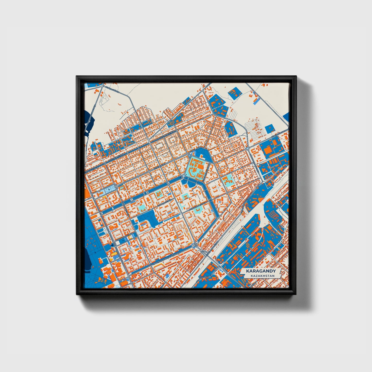 Karagandy Kazakhstan Colorful City Map Canvas Print • Black Framed