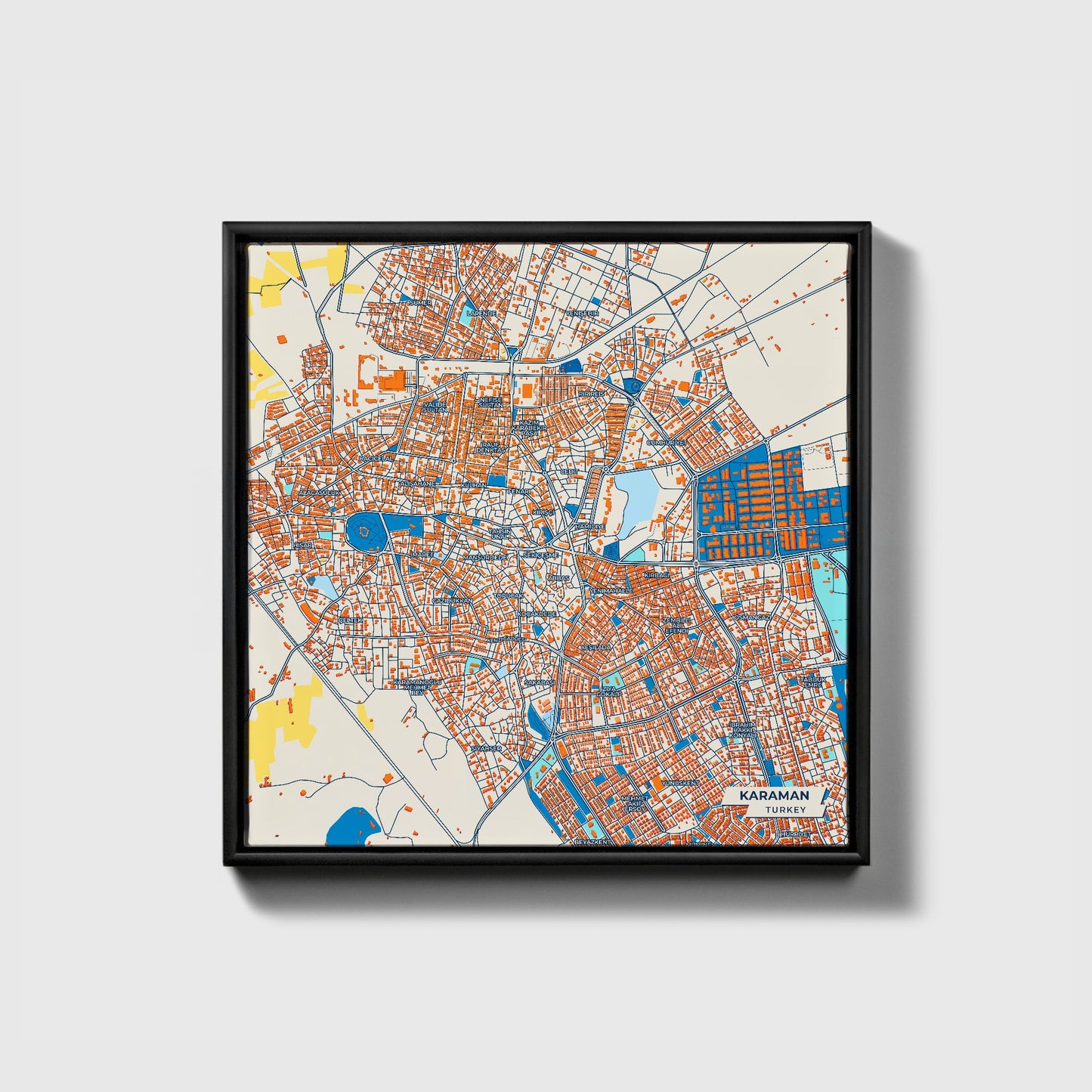 Karaman Turkey Colorful City Map Canvas Print • Black Framed