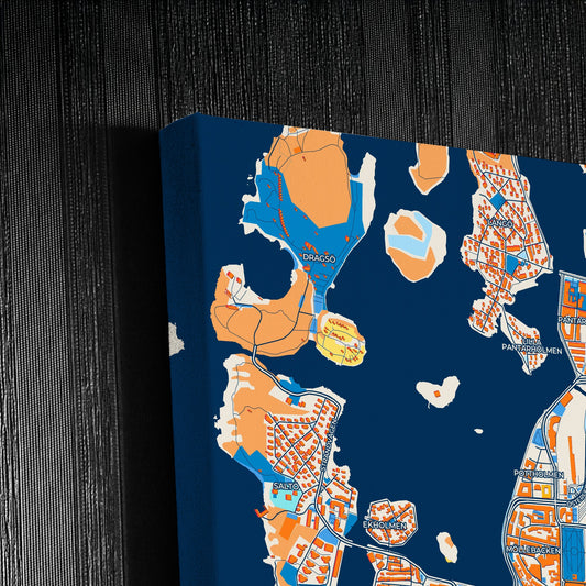 Karlskrona Sweden Colorful City Map Canvas Print Detail