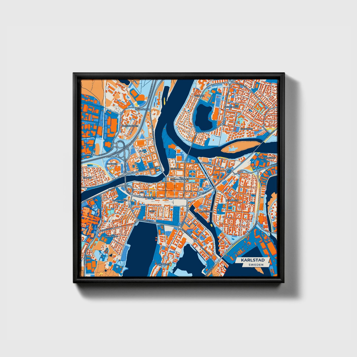 Karlstad Sweden Colorful City Map Canvas Print • Black Framed