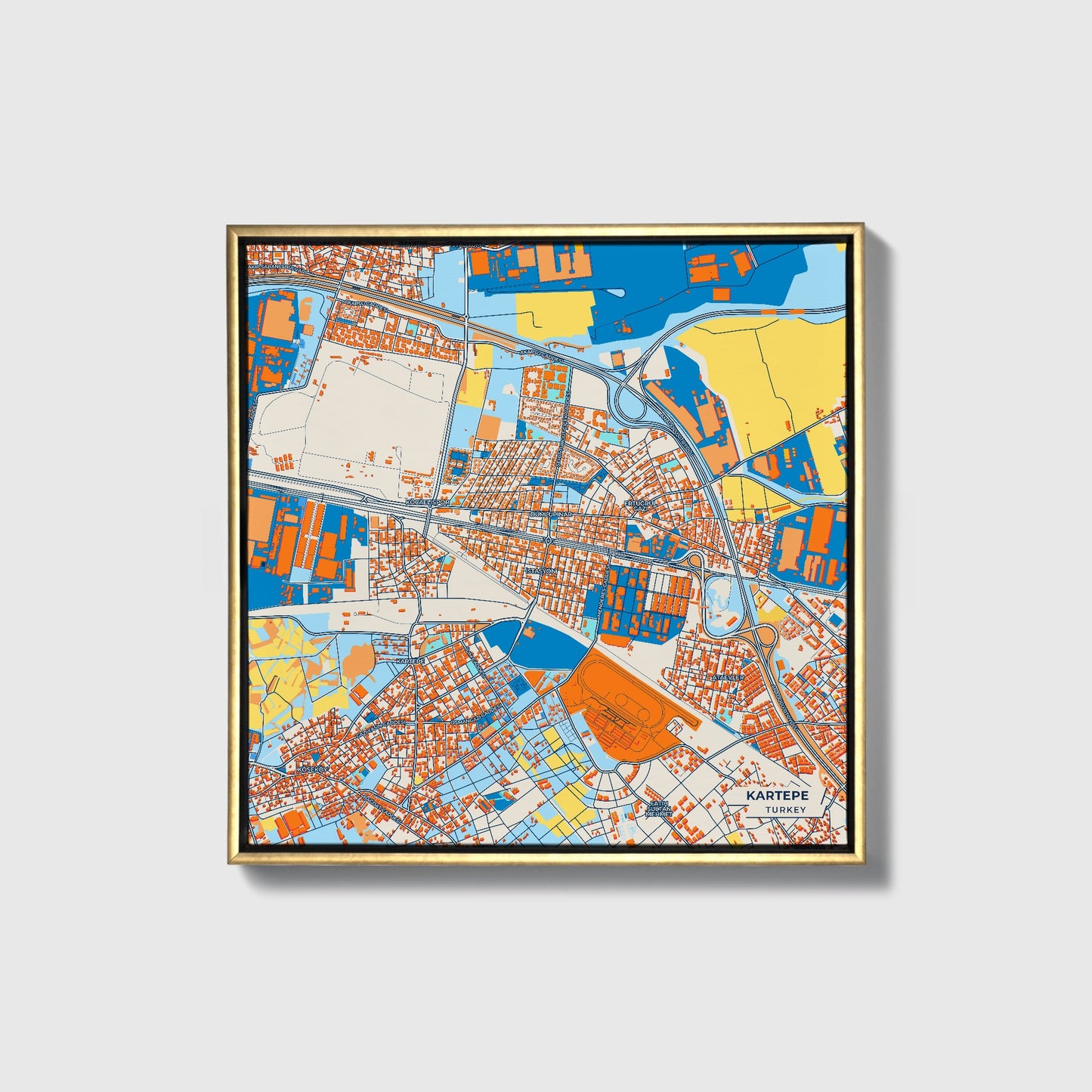 Kartepe Turkey Colorful City Map Canvas Print • Gold Framed
