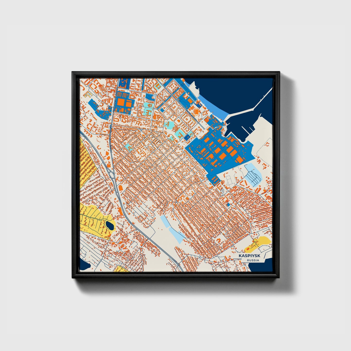Каспийск Russia Colorful City Map Canvas Print • Black Framed