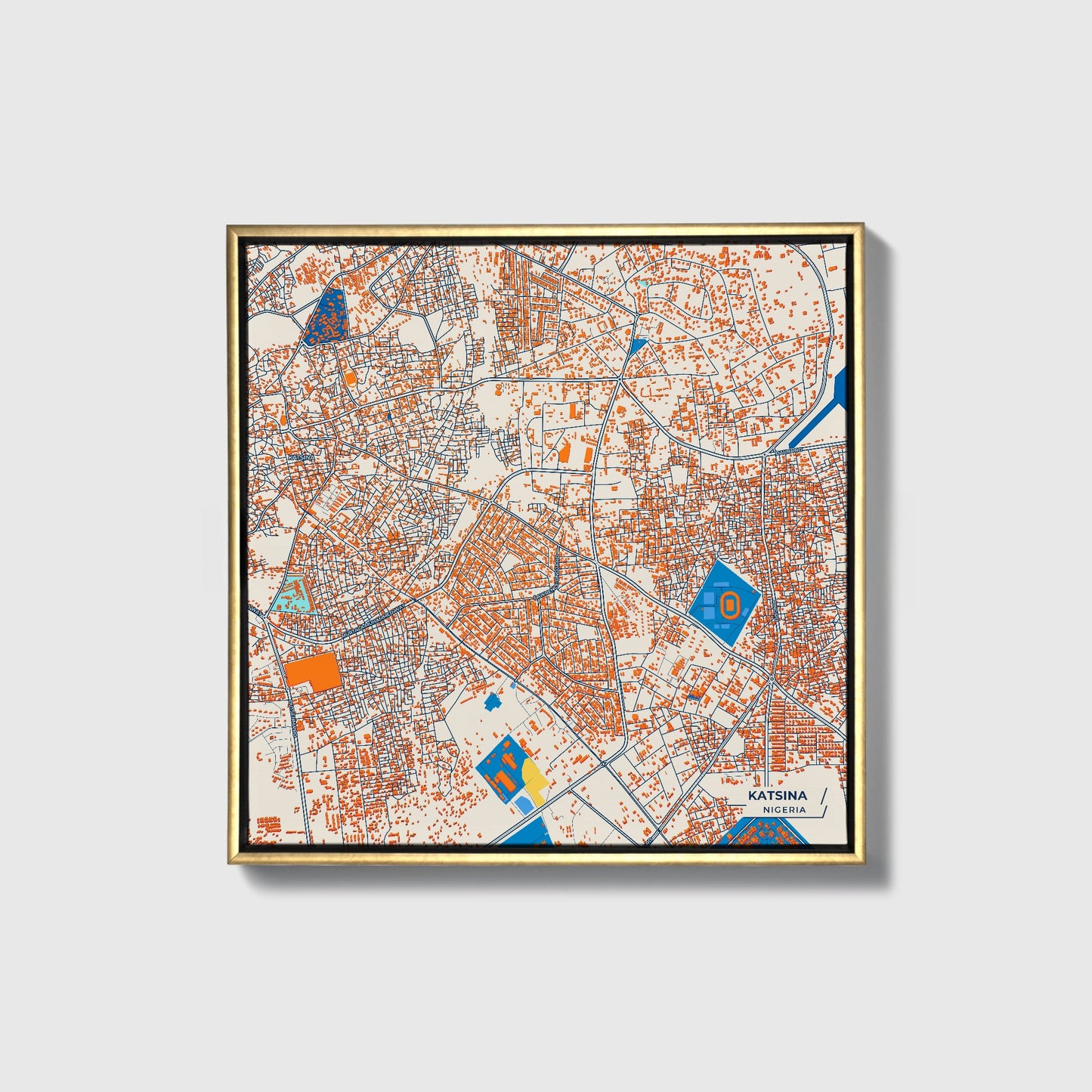 Katsina Nigeria Colorful City Map Canvas Print • Gold Framed