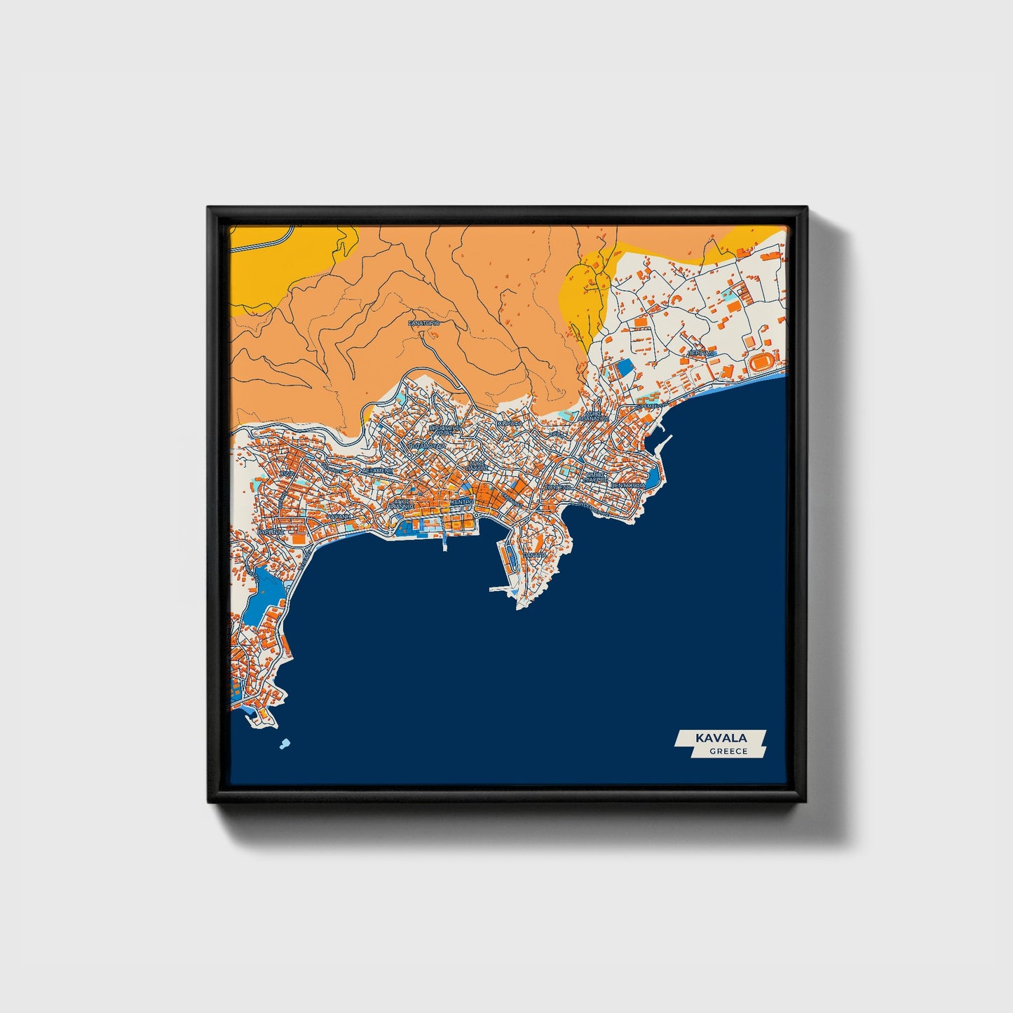 Καβαλα Greece Colorful City Map Canvas Print • Black Framed