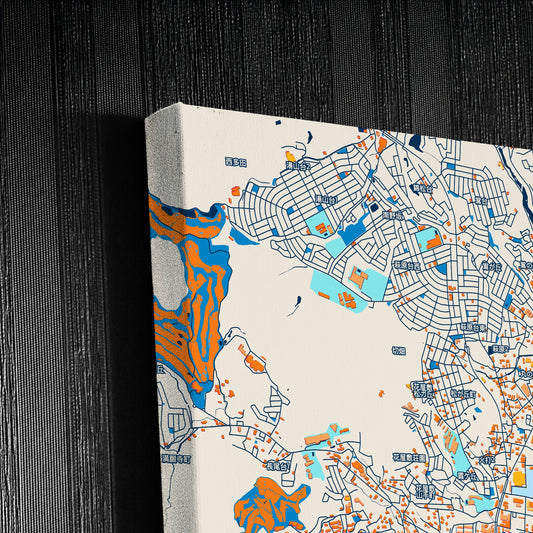 Kawanishi Japan Colorful City Map Canvas Print Detail