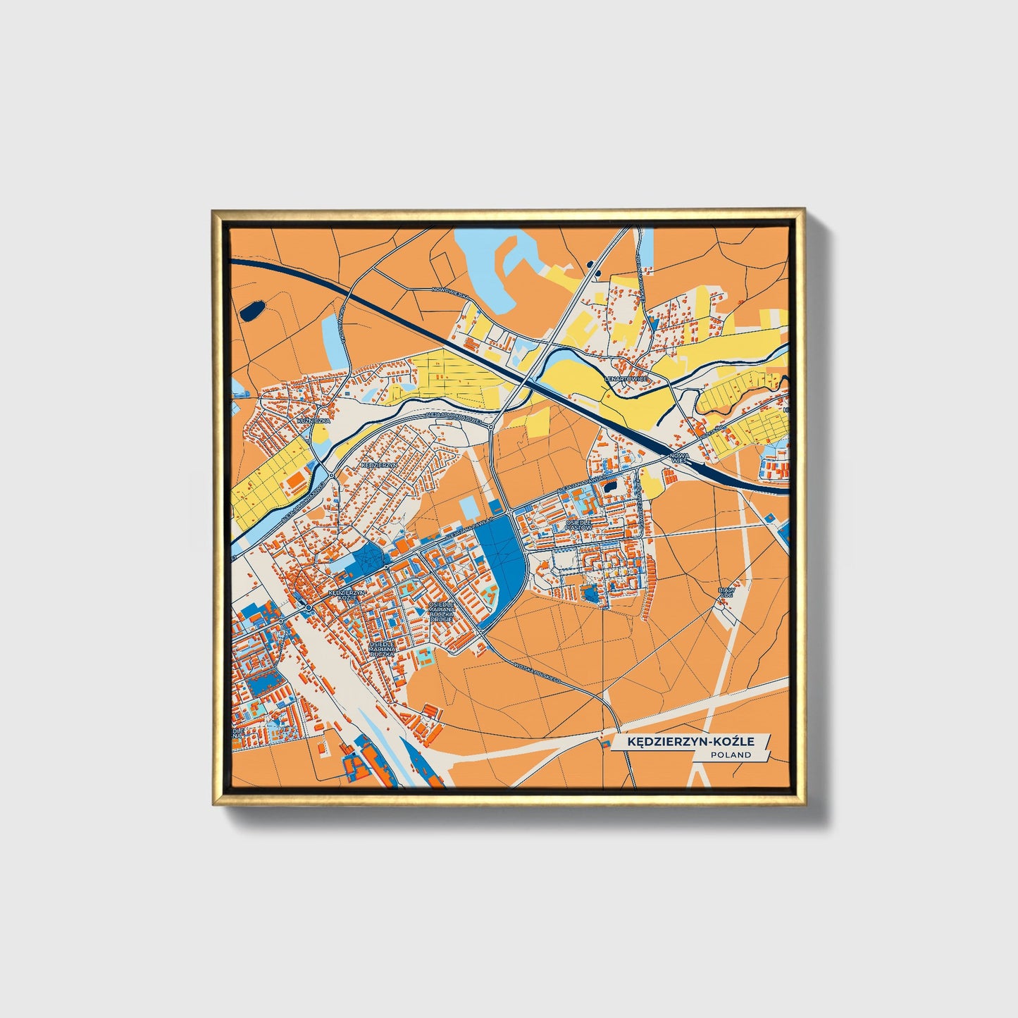 Kędzierzyn-Koźle Poland Colorful City Map Canvas Print • Gold Framed