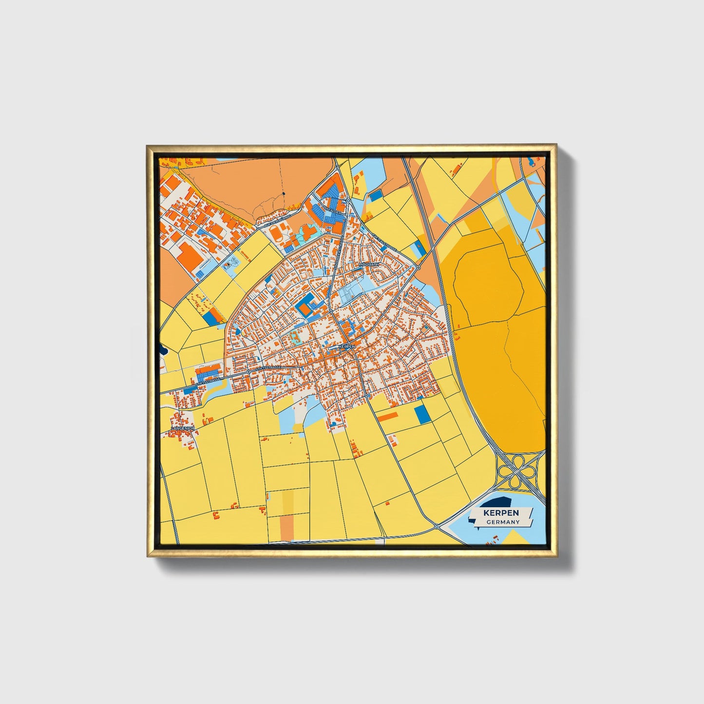 Kerpen Germany Colorful City Map Canvas Print • Gold Framed
