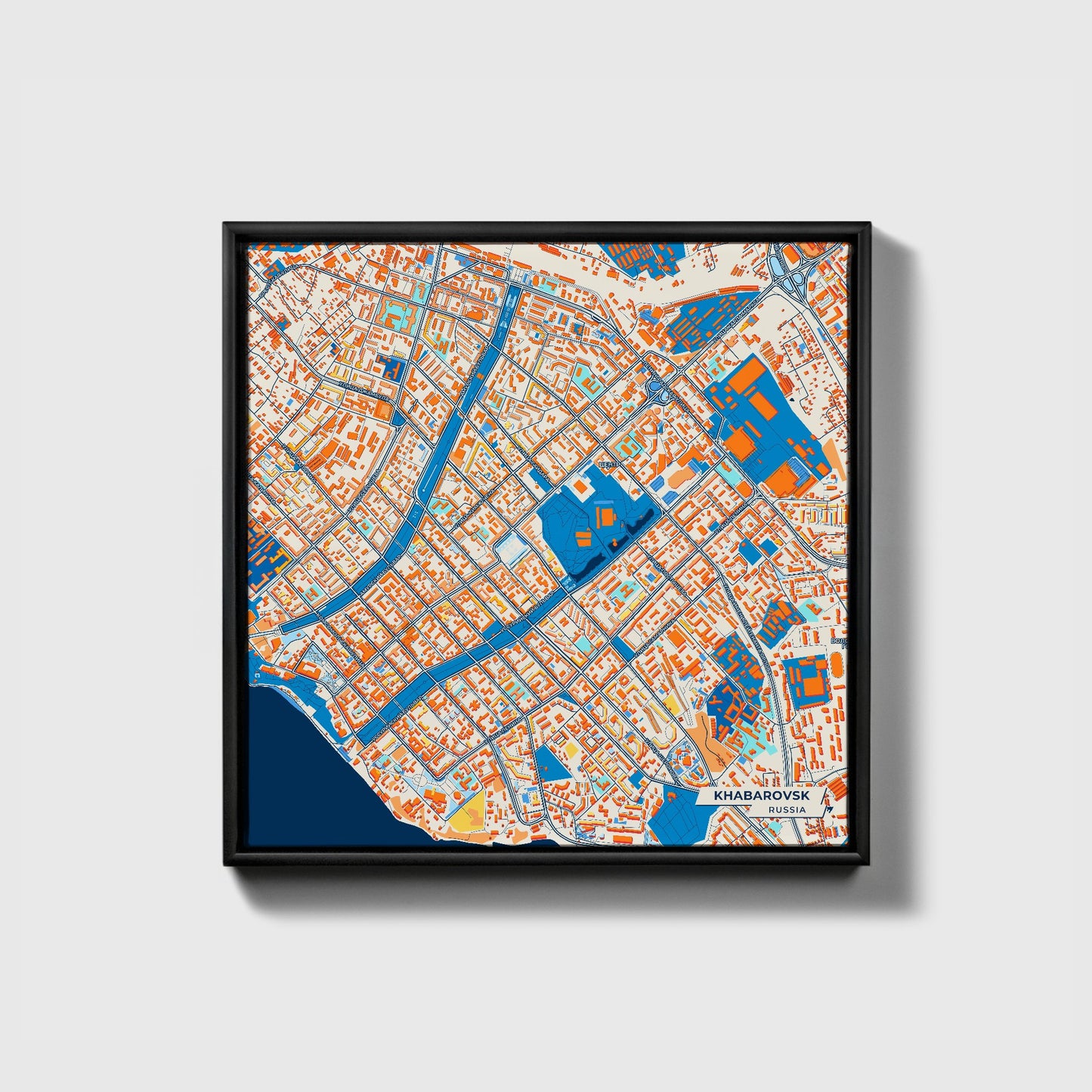 Хабаровск Russia Colorful City Map Canvas Print • Black Framed