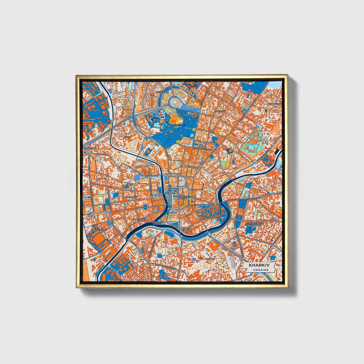 Харків Ukraine Colorful City Map Canvas Print • Gold Framed