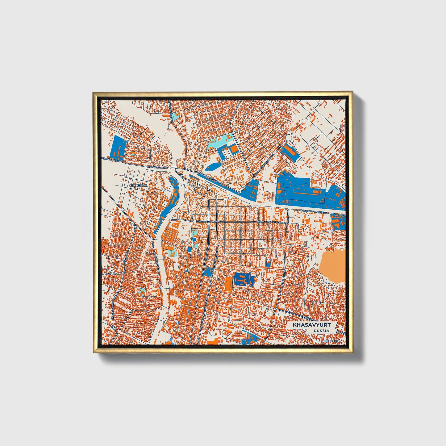 Хасавюрт Russia Colorful City Map Canvas Print • Gold Framed