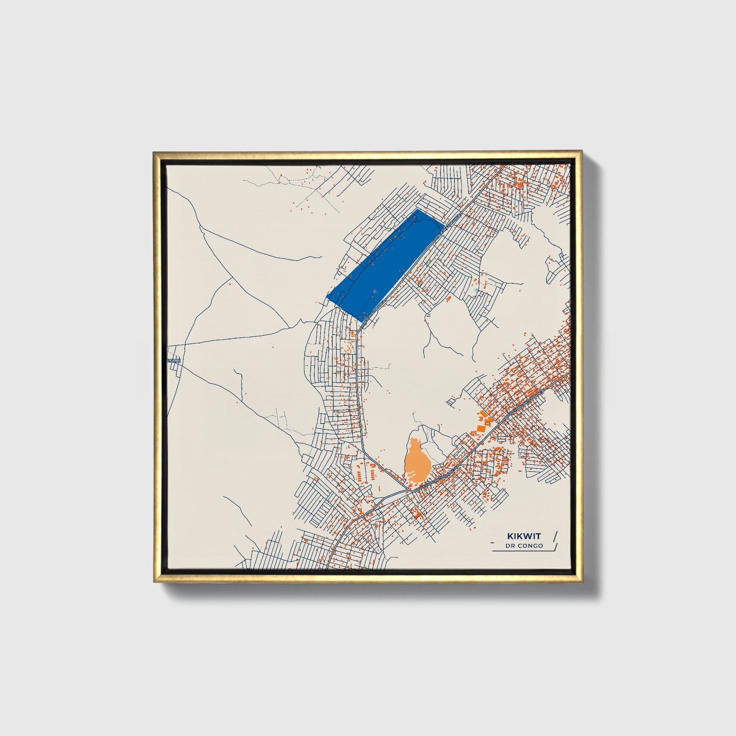 Kikwit Dr Congo Colorful City Map Canvas Print • Gold Framed