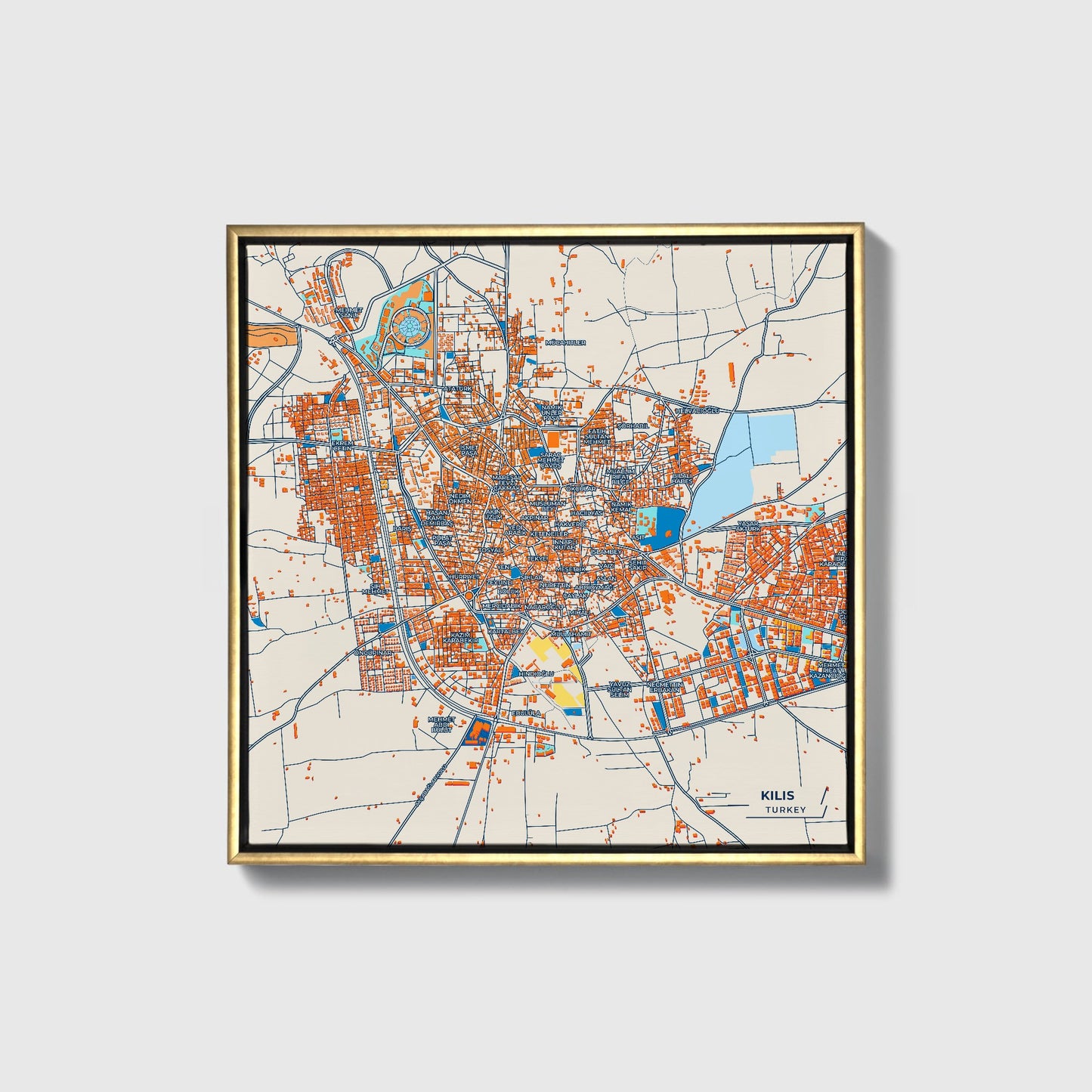 Ki̇li̇s Turkey Colorful City Map Canvas Print • Gold Framed