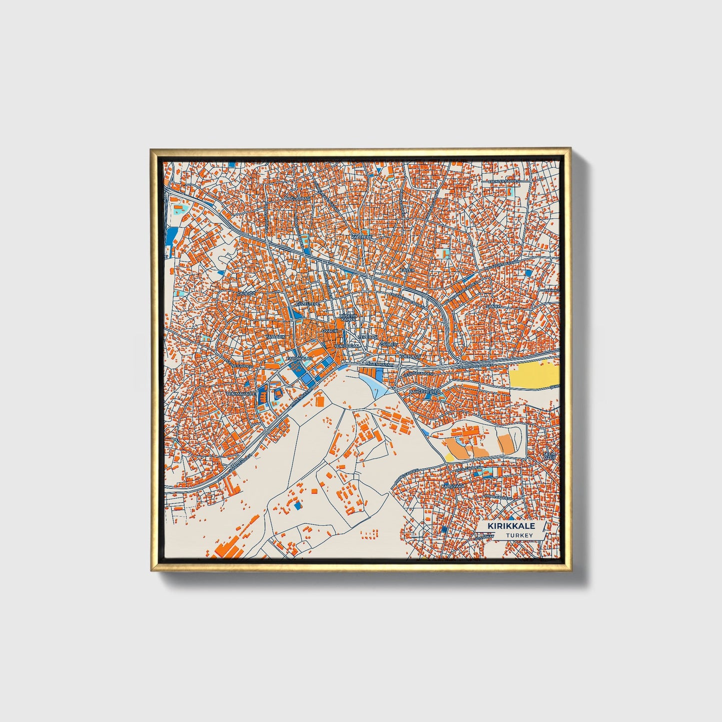 Kirikkale Turkey Colorful City Map Canvas Print • Gold Framed