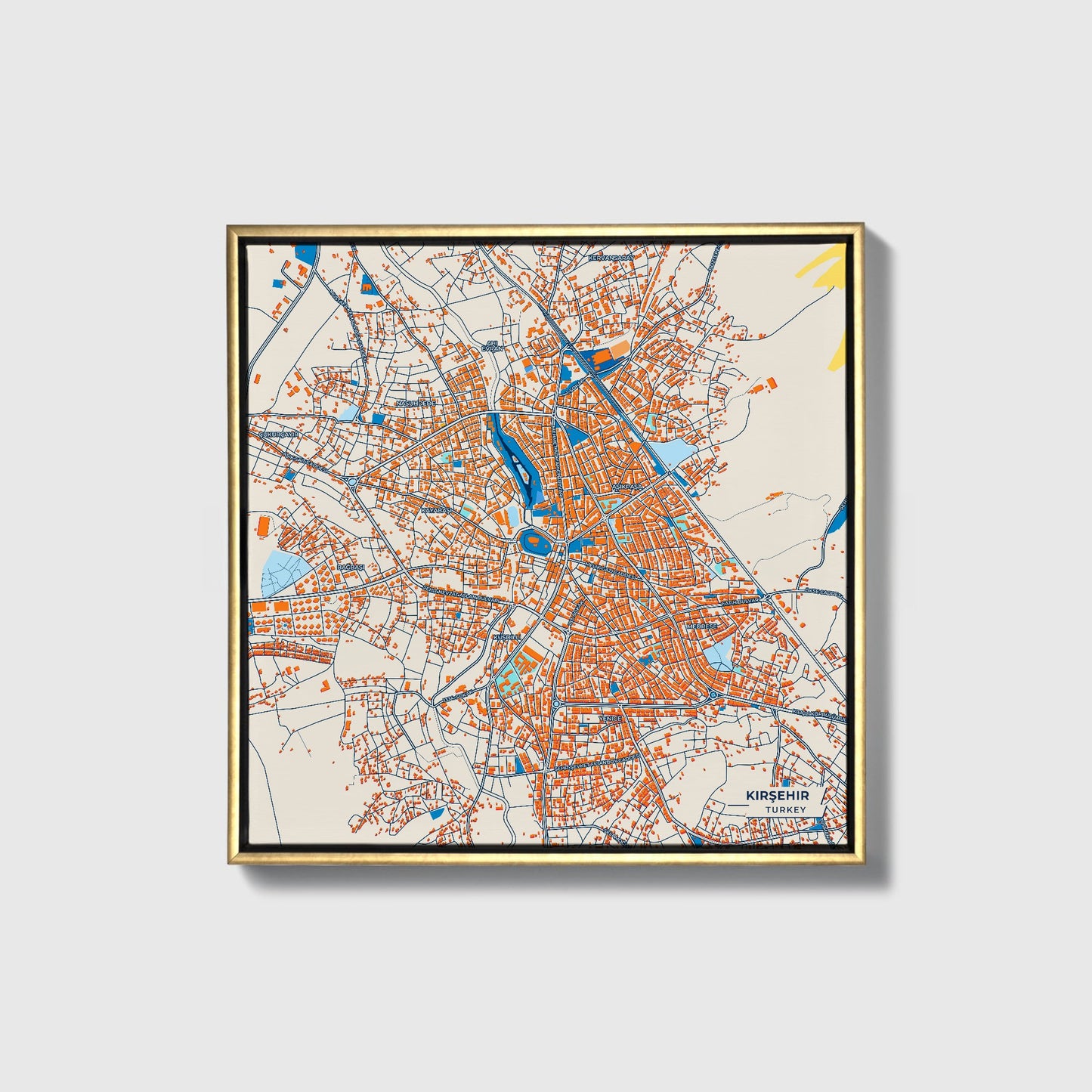 Kirşehi̇r Turkey Colorful City Map Canvas Print • Gold Framed