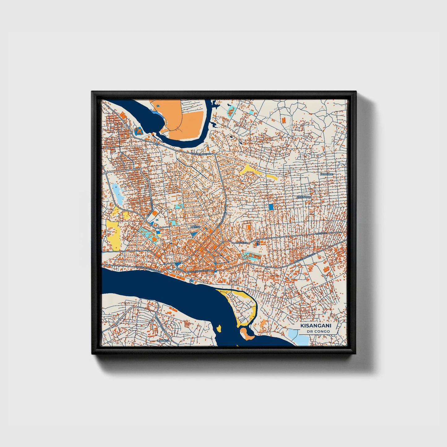 Kisangani Dr Congo Colorful City Map Canvas Print • Black Framed