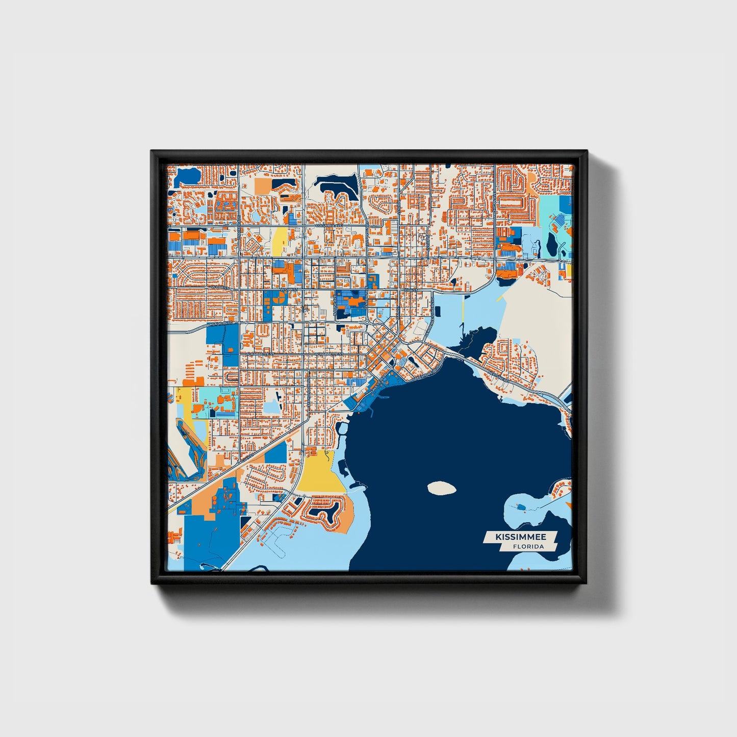 Kissimmee Florida Colorful City Map Canvas Print • Black Framed