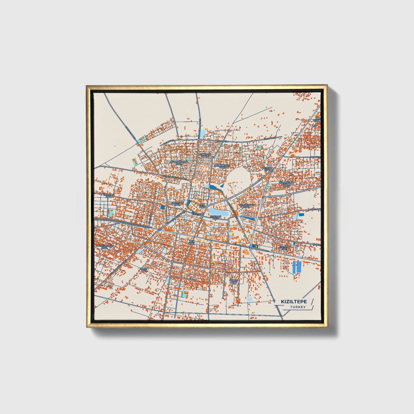 Kiziltepe Turkey Colorful City Map Canvas Print • Gold Framed