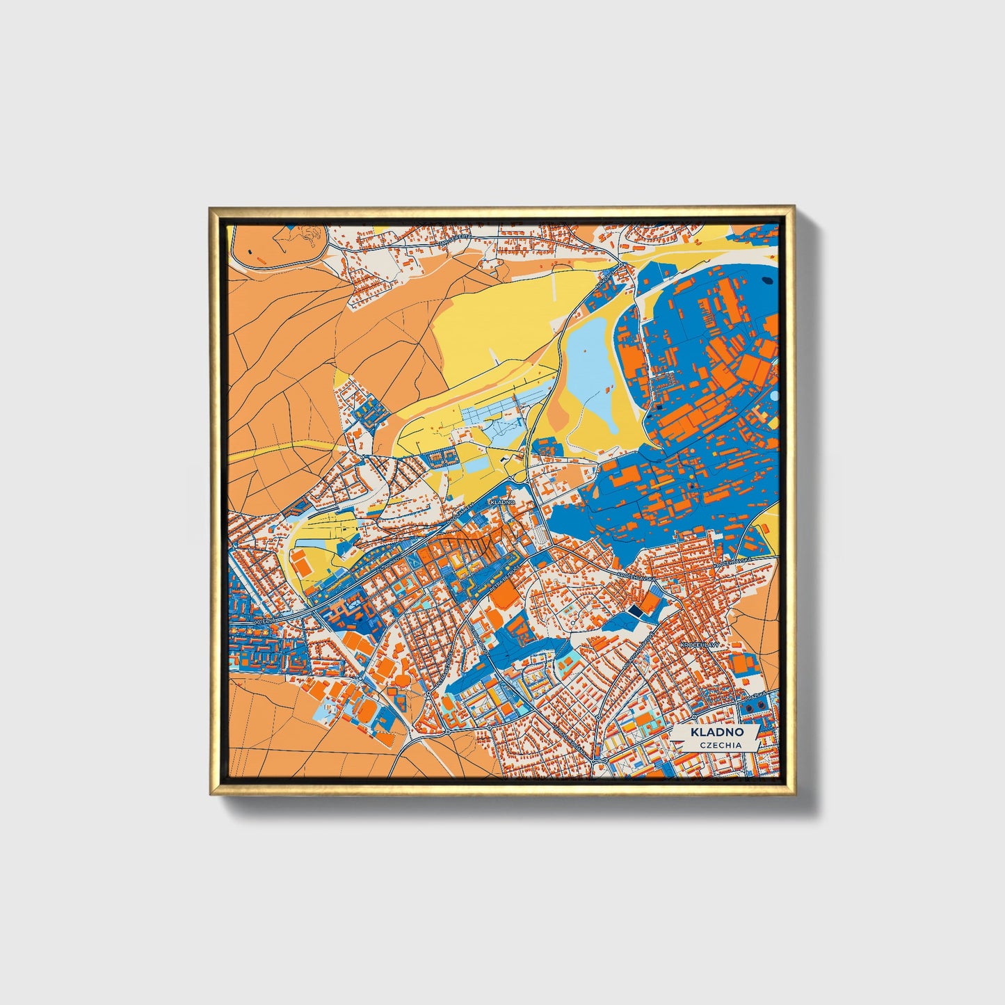 Kladno Czechia Colorful City Map Canvas Print • Gold Framed