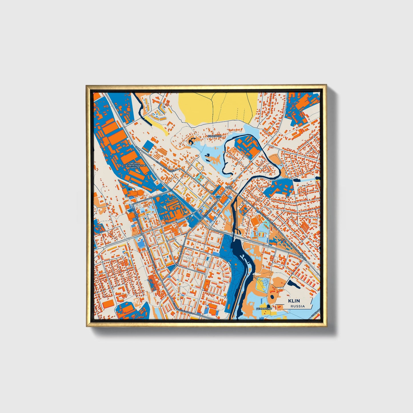 Клин Russia Colorful City Map Canvas Print • Gold Framed