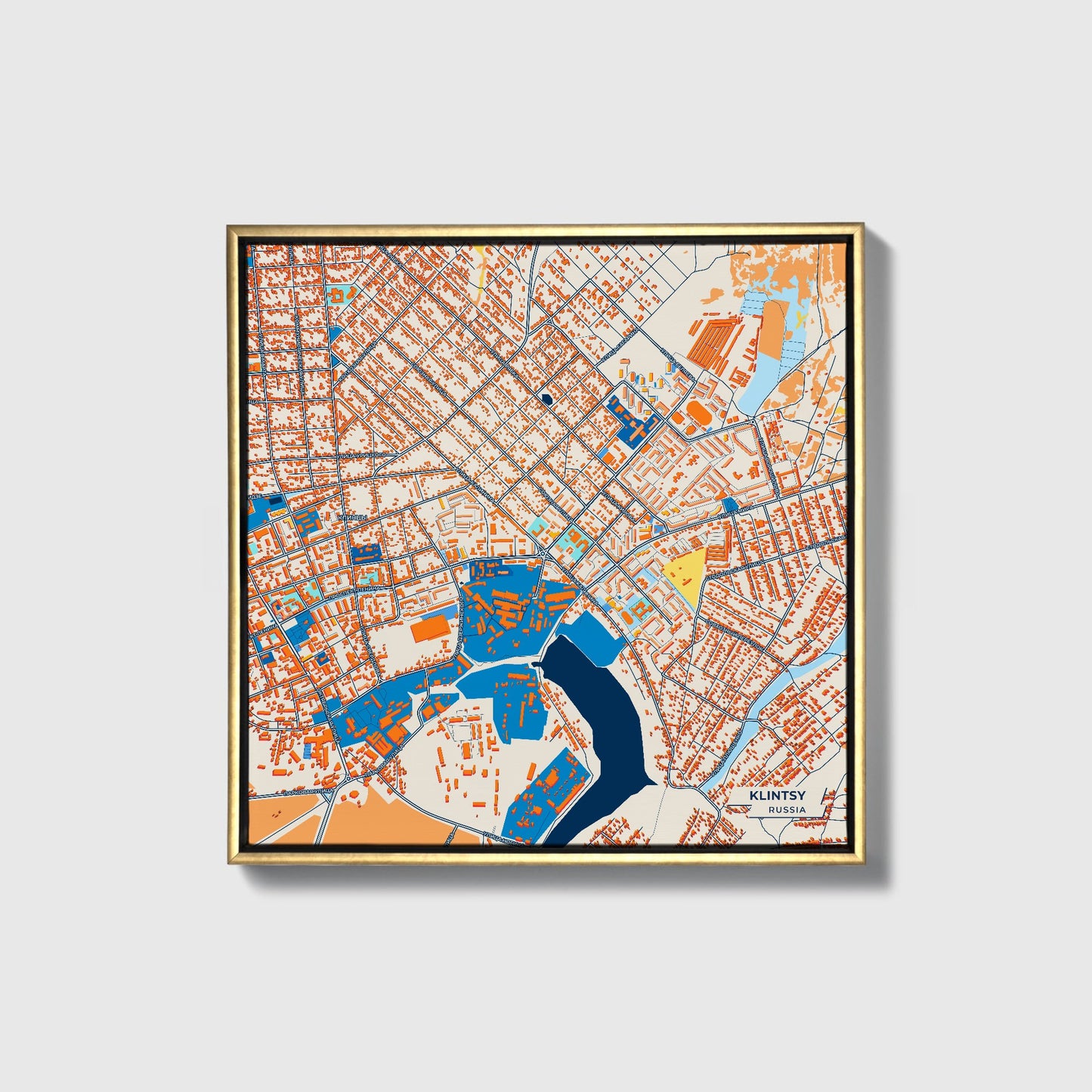 Клинцы Russia Colorful City Map Canvas Print • Gold Framed