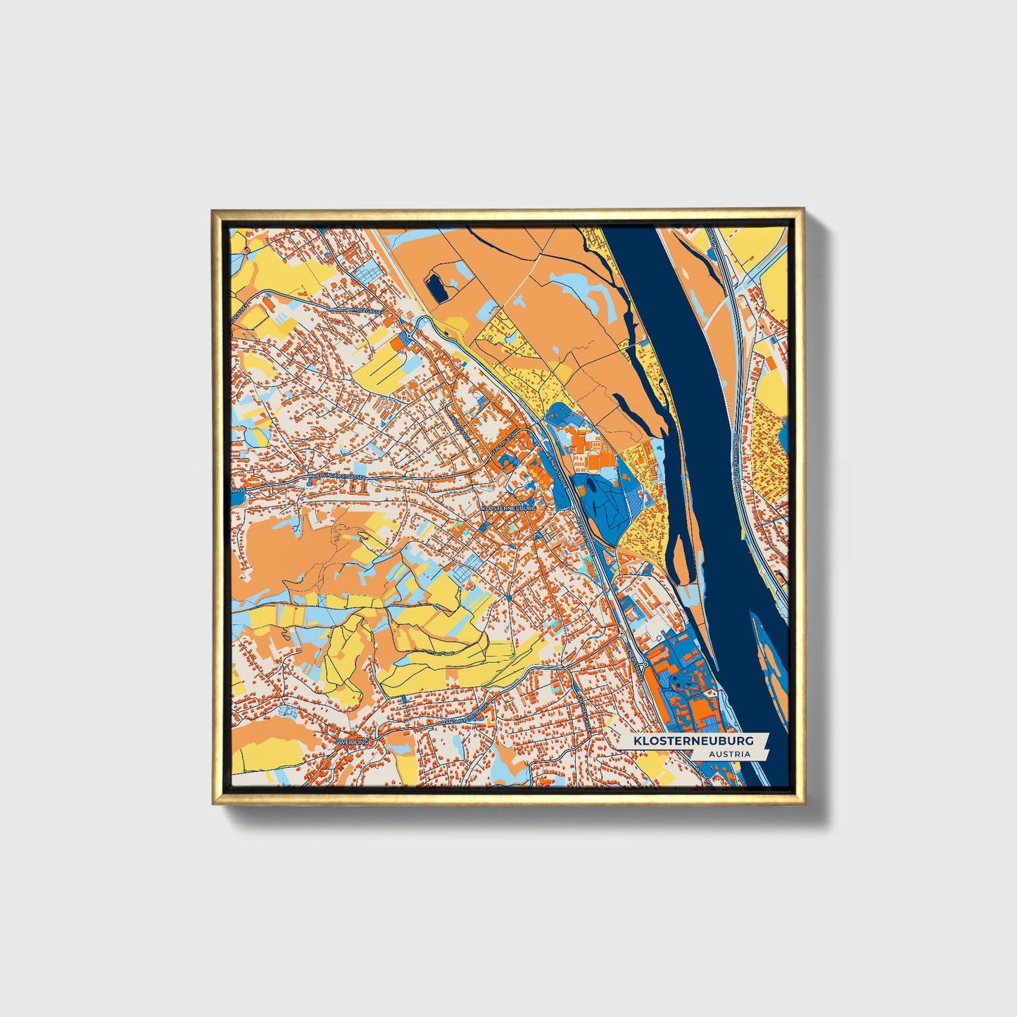 Klosterneuburg Austria Colorful City Map Canvas Print • Gold Framed