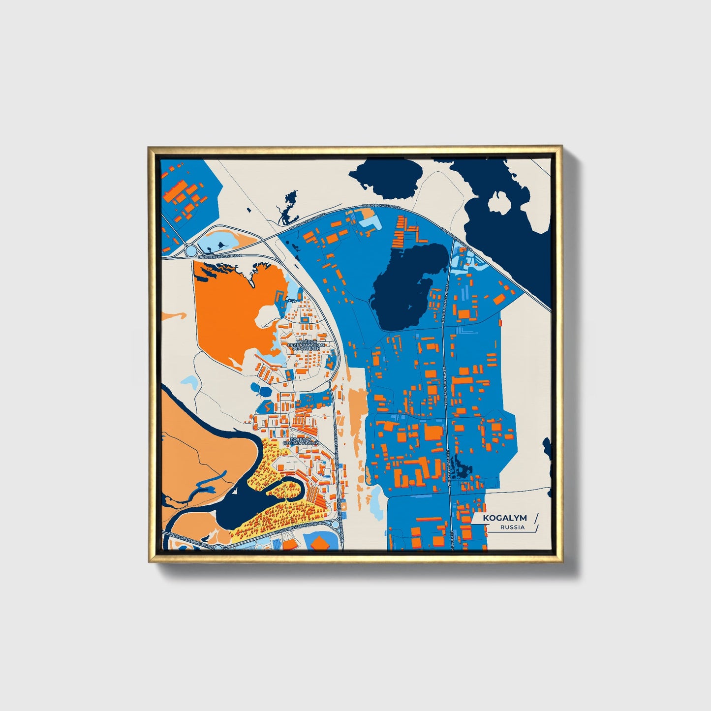 Когалым Russia Colorful City Map Canvas Print • Gold Framed