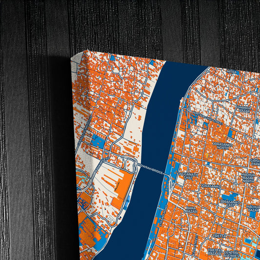 Kolkata India Colorful City Map Canvas Print Detail