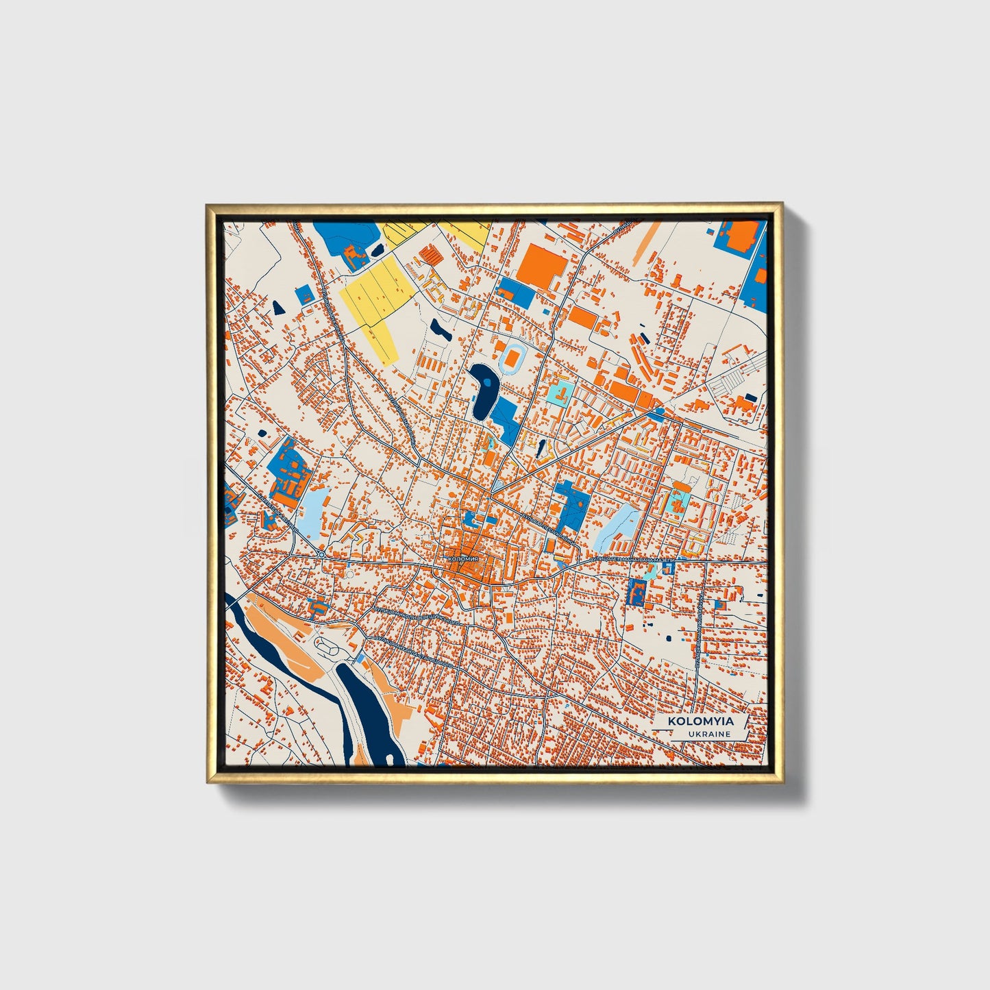 Коломія Ukraine Colorful City Map Canvas Print • Gold Framed