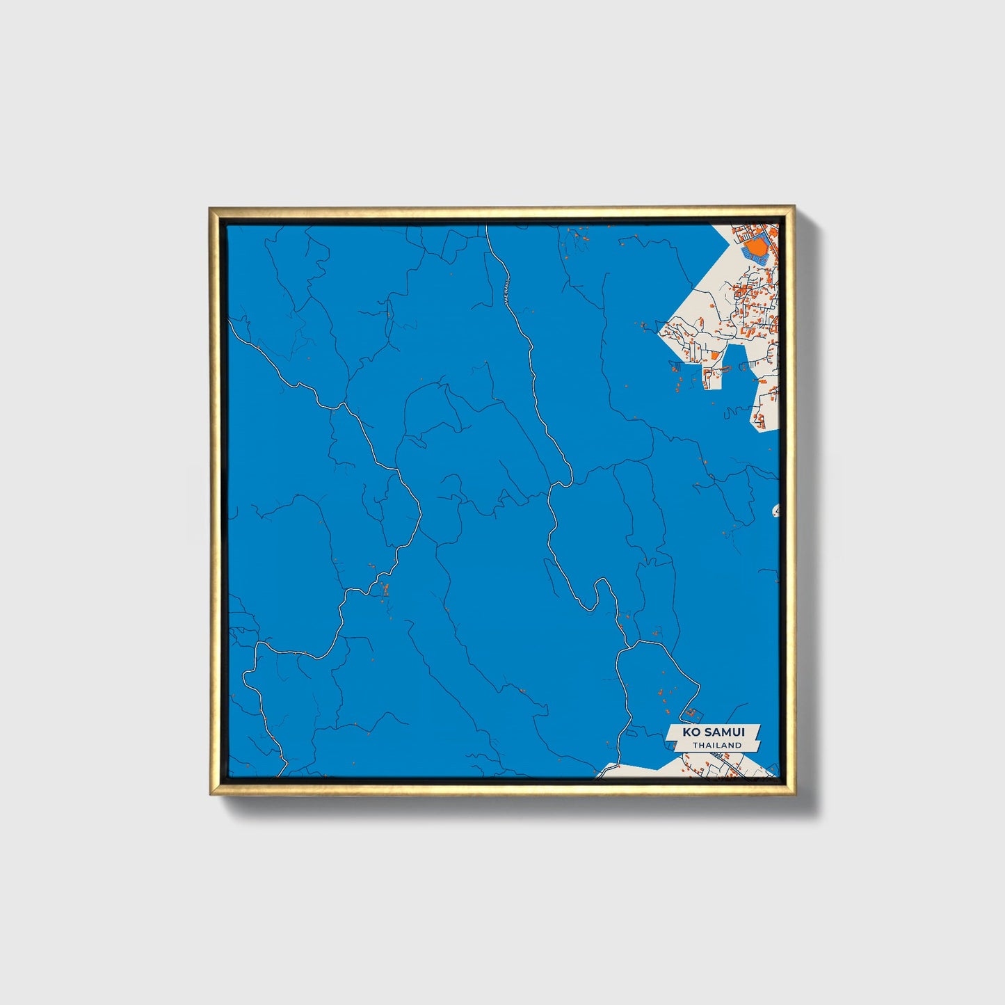 Ko Samui Thailand Colorful City Map Canvas Print • Gold Framed