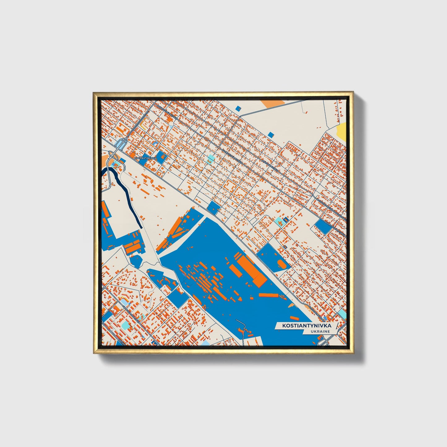 Костіантинівка Ukraine Colorful City Map Canvas Print • Gold Framed